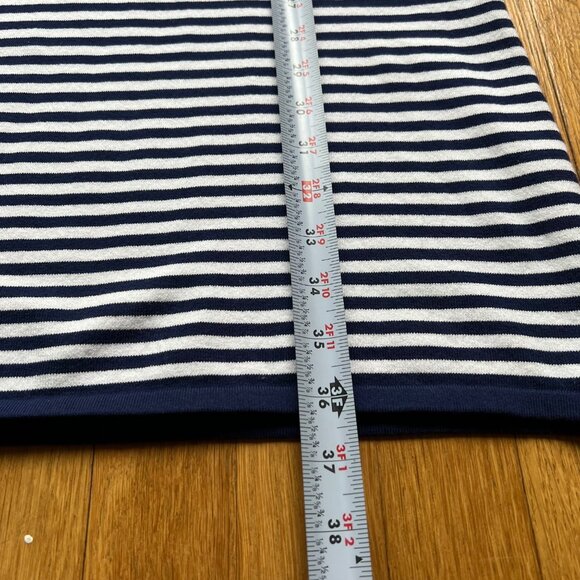 Sail To Sable Size L Navy & White Striped 3/4 Bell Sleeve Nautical Mini Dress - Picture 11 of 13
